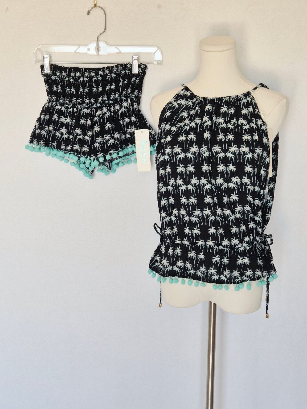 NEW Beach Bunny $170 Hotel California 2 Pc. Cover Up Top+Shorts Navy Palm